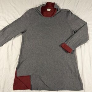 Aspen Womens XL Grey Burgundy Mock Neck Tunic Sweater Side Slit Long Sleeve Knit